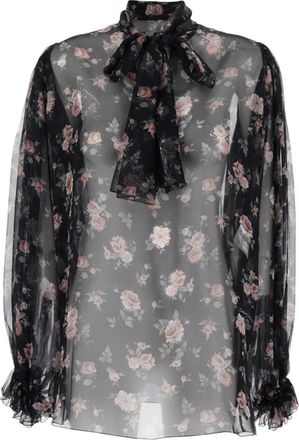 Dolce & Gabbana Blouse met opstaande kraag en knoop aan de voorkant - Dames - Blouses - Zwart - M - Chiffon - Overhemden