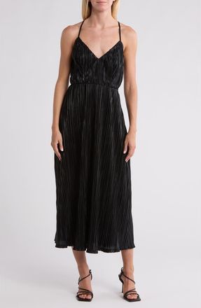 Wishlist Metallic Pliss&eacute; Midi Dress in Black at Nordstrom Rack, Size Medium