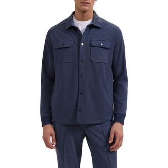 Bugatchi Soft Touch Snap-Up Shirt in Navy at Nordstrom, Size Xx-Large