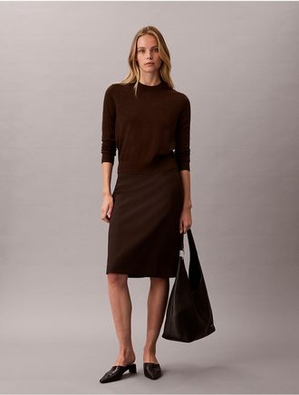 Calvin Klein Womens Extra Fine Merino Crewneck Sweater - Brown - XL