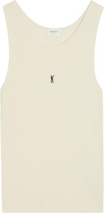 Saint Laurent Logo-embroidered Ribbed Cotton Tank - Natural - L (UK14 / L)