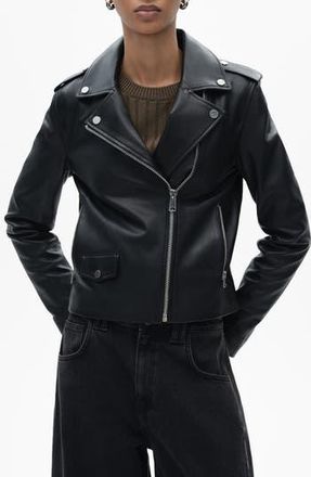 Mango Leather Biker Jacket in Black at Nordstrom Rack, Size Xx-Large