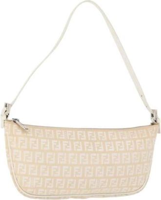 Fendi Pre-owned Shoulder Bags, female, Beige, Size: ONE SIZE Pre-owned Canvas Shoulder Bag