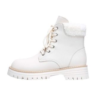 Generic Beige Ladies Comfort Winter Boots with Chunky Heel and Round Toe with Soft Anti Slip Sole and Front Tie for Outdoor Activities