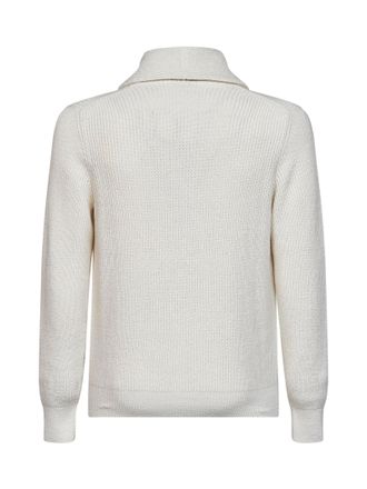 Brunello Cucinelli Mens Cardigan Shawl Collar English Rib Knit Ivory Cotton Cardigans Sweater