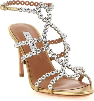 Aquazzura Womens Mooncrush Sandal Gold Lamb Leather Heels
