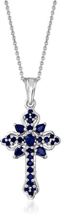 Ross-Simons Sapphire Cross Pendant Necklace in Sterling Silver