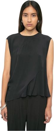 Meimeij Asymmetrische Zijden Hemdje met Applicaties - Dames - Tops zonder mouwen - Zwart - S - Tops