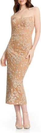 Dress The Population Cosette Beaded Floral Cocktail Sheath Dress in Champagne Multi at Nordstrom, Size Xx-Small
