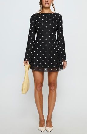 Princess Polly Lukea Polka Dot Long Sleeve Mesh Minidress in Black Polka Dot at Nordstrom, Size 12