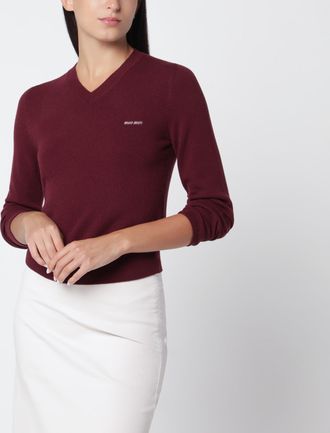 Miu Miu Maglione color amaranto in lana con scollo a V