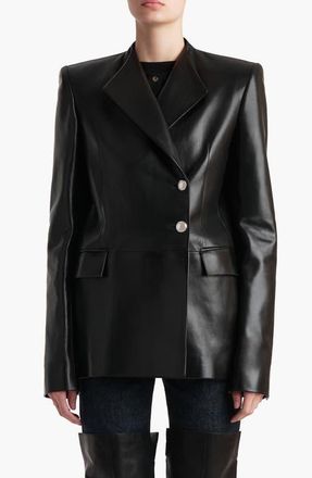 Khaite Elona Plongé Lambskin Leather Jacket in Black at Nordstrom, Size 12