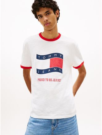 Tommy Hilfiger Mens Tommy Jeans Wavy Flag Ringer T-Shirt - White - XXL