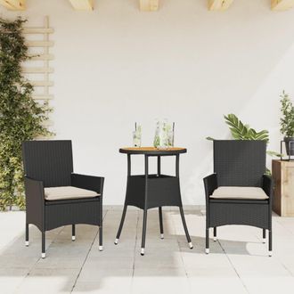 vidaXL Set De Comedor Jard&iacute;n 3 Pzas Con Cojines Rat&aacute;n Pe Acacia Negro Vidaxl