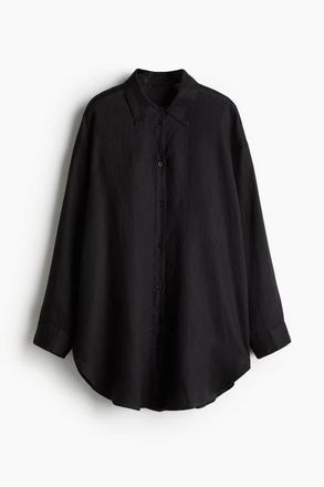 H&M Linen Beach Shirt in Black at Nordstrom, Size X-Small