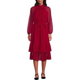 Lands End Crinkle Chiffon Ruffle Dress in Rich Red at Nordstrom, Size X-Large