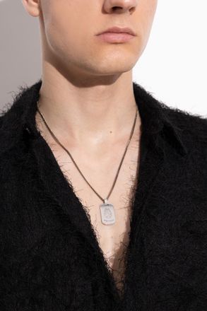 Alexander McQueen Necklace With A Pendant Featuring An Engraved Logo, Mens, Silver