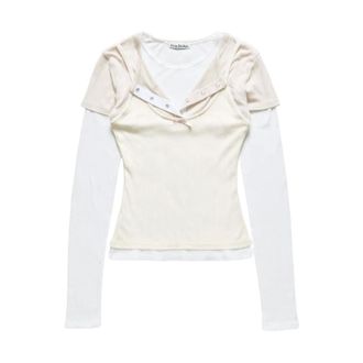 Acne Studios Tops, Dames, Wit, S, Lange Mouwen T-shirt met Gelaagde Strik