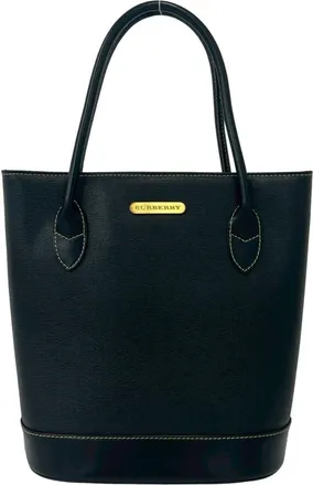 Burberry Black Leather Handbag Tote Bag (Pre-Owned)