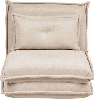 Beliani Sof&aacute; Cama Individual Plegable Minimalista Moderno 1 Plaza Con Coj&iacute;n Sill&oacute;n Puf Para Invitados Beige Dellen