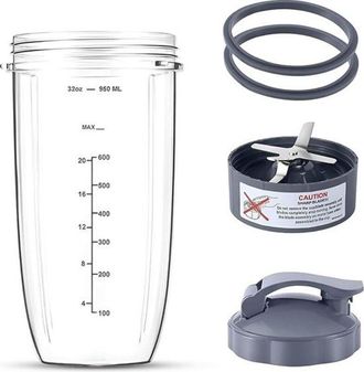 OEM Vaso De Repuesto De 32 Oz Para Nutribullet Con Tapa Port&aacute;til: Cuchilla Extractora De Repuesto Premium Para La Licuadora Nutribullet Y 2 Anillos De Tap