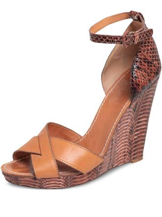 Tory Burch Pre-Owned 130mm leather wedge sandals - Brown