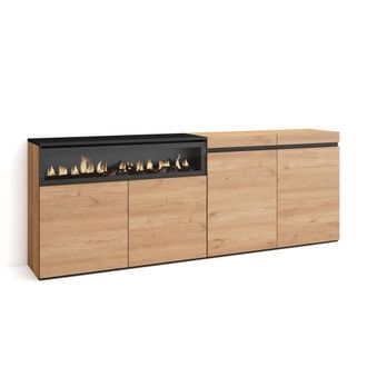 Skraut Home Aparadores Para Sal&oacute;n, Gran Capacidad De Almacenaje, 200x75x35cm, 4 Puertas, Chimenea El&eacute;ctrica, Estilo Moderno, Roble Y Negro - Skraut Home
