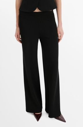 Mango Elastic Waist Straight Leg Suit Pants in Black at Nordstrom, Size X-Small