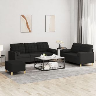 vidaXL Vidaxl - Juego De Sof&aacute;s Con Cojines 3 Piezas Tela Negro