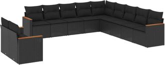 vidaXL Set De Sof&aacute;s De Jard&iacute;n 11 Pzas Y Cojines Rat&aacute;n Sint&eacute;tico Negro Vidaxl