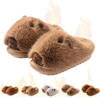 Generic Cartoon Capybara Slippers For Women & Men - Soft Plush Slippers, Plush 3D Cartoon Capibara Shoes (Khaki 1, One Size, Adult, Women, 5, Numeric Range, U