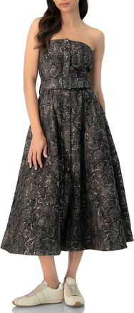 Ivonne Fantasy Denim Midi Strapless Dress in Black at Nordstrom, Size 14
