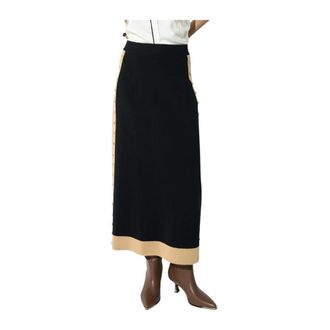 Lola Casademunt Midi-gebreide rok met contrasterende zijkanten - Dames - Rokken - Zwart - Maat: L Nylon