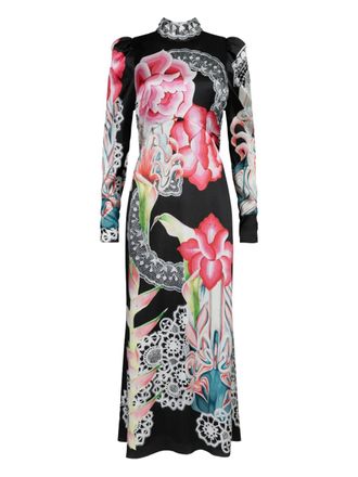 Temperley London Cici floral-lace print maxi dress - Black