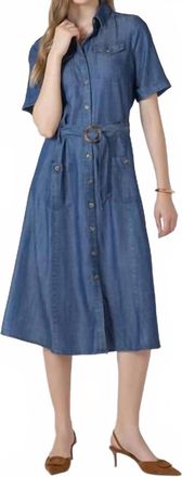 Dex Clothing Belted Utility Midi Dress In Medium Indigo Wash