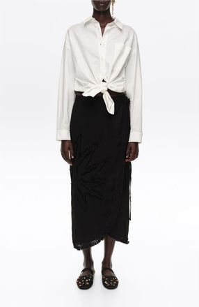 Bimba & Lola Fringed Sarong Midi Skirt in Black at Nordstrom, Size X-Small/small