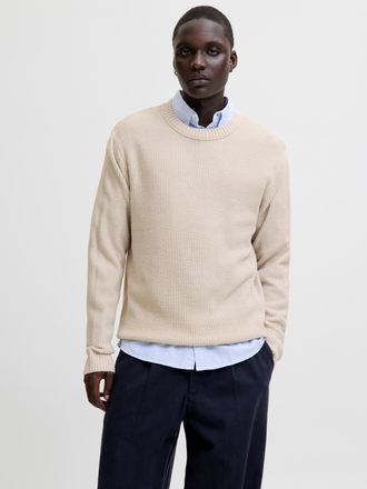 Jack & Jones Strickpullover JACK & JONES JJROY KNIT CREW NECK AW25, Herren, Gr. XL, moonbeam, Strick, Obermaterial: 100% Polyacryl, unifarben, relaxed fit, Rundhal