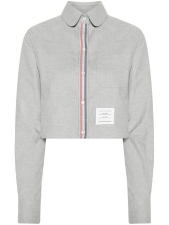 Thom Browne Katoenen cropped blouse met ronde kraag - Grijs