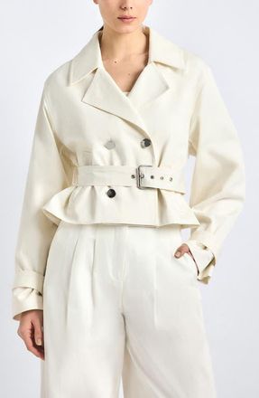 Derek Lam Renata Stretch Cotton Blend Crop Trench Jacket in Soft White at Nordstrom, Size X-Large