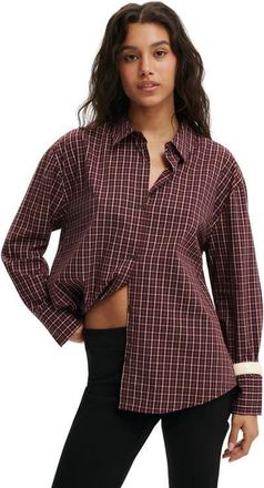 Cotton On Womens Sloane Oversized Shirt in Burgundy Check at Nordstrom, Size 10
