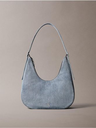 Calvin Klein Womens Logo Denim Crescent Crossbody Bag - Blue