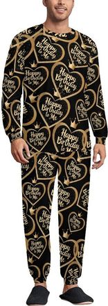 Generic Happy Birthday to Me Mens Pajamas 2 Piece Set Crew Neck Long Sleeve Sleepwear Loungewear Top And Bottom M