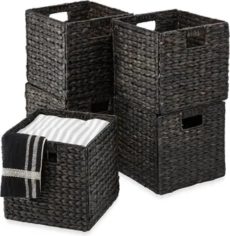 Best Choice Products 12x12in Hyacinth Baskets, Set of 5 Multipurpose Collapsible Organizers w/ Inserts