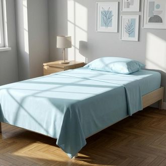 KASANOVA Completo letto 1 piazza e mezza cotone azzurro tinta unita