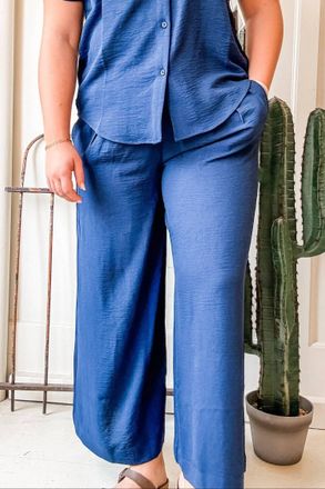 Tribal Flowy Crop Pants In Nautical Blue