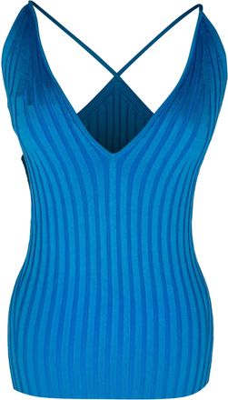 Galvan London Rhea Ribbed-Knit Tank Top in Blue Viscose