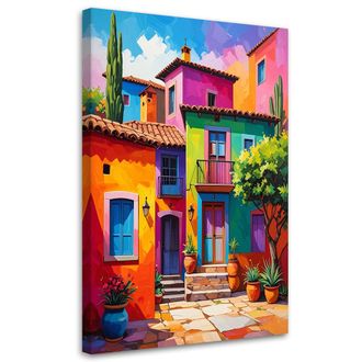 Feeby Cuadro Sobre Lienzo, Vista De Casas Y Edificios Coloridos, 70x100