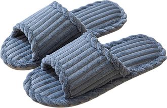 Generic Womens Corduroy Open Toe Slippers-Womens Soft Sole Slippers Open Toe, Solid Color Memory Foam Sliders Trendy Versatile House Shoes Lightweight Soft Sl