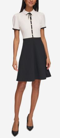 Karl Lagerfeld Collared Contrast Trim Knee-Length Dress In Black And White