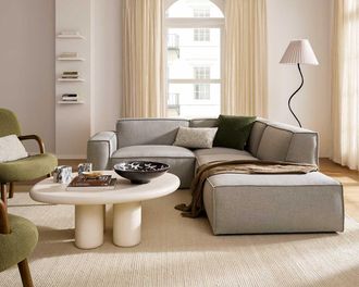 Castlery Jonathan Side Chaise Sectional Sofa Right Facing, Performance Twill Dove Grey, Modular, Low-Profile, Castlery